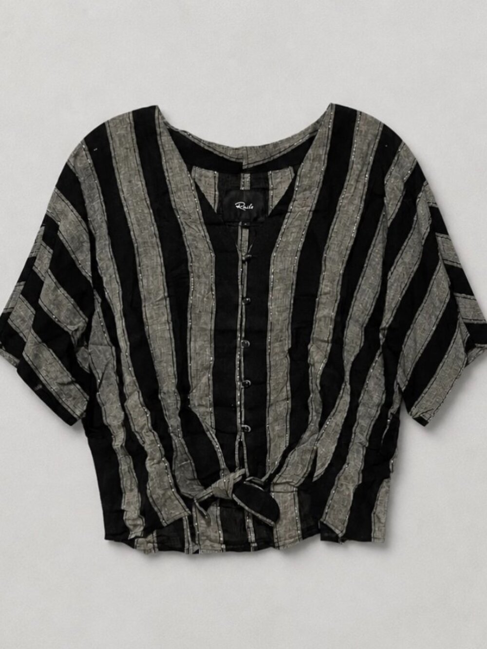 Rails Large Linen Thea Button Down Short Sleeve V Neck Striped Front Tie Top - Picture 2 of 7